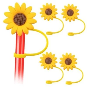5Pcs 8mm Diameter Sunflower Straw Toppers Reusable Silicone Straw Covers Plug - Picture 1 of 7