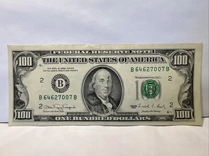 Series 1990 US One Hundred Dollar Bill $100 New York B 64627007 B small face - Picture 1 of 4