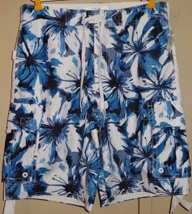 Aeropostale Men's Size M Blue White Hawaiian Bathing Suit Cargo Shorts New NWT - Picture 1 of 12