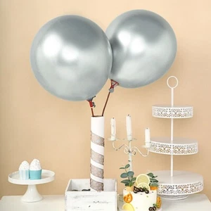 5 SILVER 18" Round Metallic LATEX BALLOONS Wedding Party Events Decorations - Picture 1 of 8