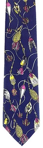 Lures Men's Necktie Fly Fishing Lure Fish Hook Rod Sports Gift Blue Neck Tie - Picture 1 of 3
