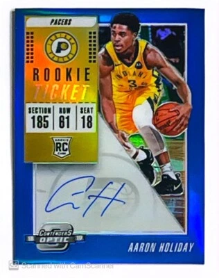 2018 PANINI CONTENDERS OPTIC RC AARON HOLIDAY #109 AUTO BLUE /49 ROOKIE - Image 1 of 2