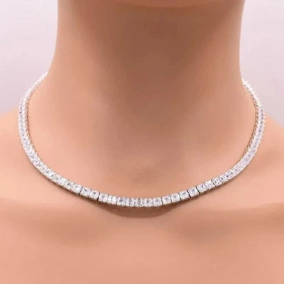 15TCW Princess Lab Created Diamond Women's Tennis Necklace 14k White Gold Over - Image 1 of 4
