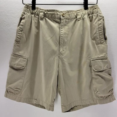 IZOD PFX Cargo Utility Workwear Shorts Sz M Elastic Waist Beige Distressed - Image 1 of 4