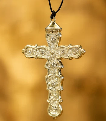 Collar Cruz Sacerdote 16cm Plata Vestido Elegante Accesorio Halloween Vicario Monja Foto 1 de 2