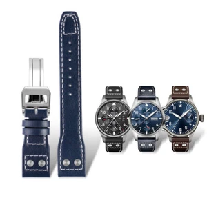 22MM HIGH QUALITY GENUINE LEATHER WATCH STRAPS MENS BAND FOR IWC BIG PILOT BUCKL - Picture 1 of 21