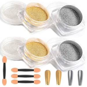 4pcs Chrome Nail Powder Effect Silver Metallic Holographic Dip Nail Powder - Picture 1 of 7