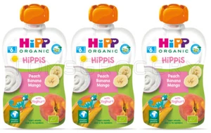 3 HIPP Organic Peach Banana Mango with Yogurt Puree from 6 Months 100g 3.5oz - Picture 1 of 6