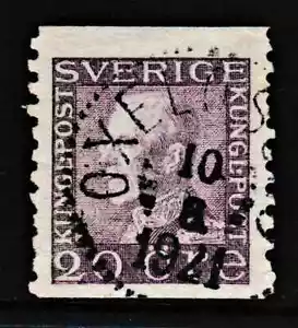 Rare Historic Postmark light violet "Series: King Gustav V - Issue 1921" Sweden - Picture 1 of 2