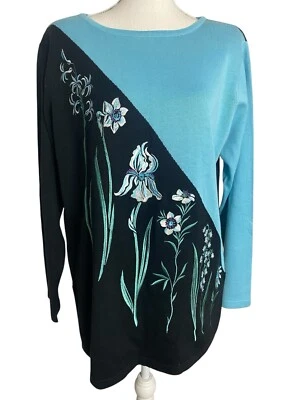 Suéter Bob Mackie Grande Usable Arte Primavera Floral Bordado Casa Jardín Foto 1 de 4