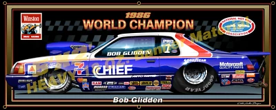 NHRA 1986 Champ Bob Glidden Shop Banner 5'X2' 18oz con ojales (002) Foto 1 de 3