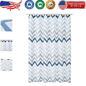 Durable 72x72 Inch Chevron Shower Curtain with Grommets & Hooks in Blue Ombre - Picture 1 of 8