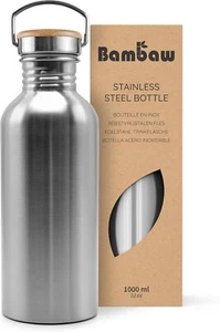 Bambaw Metal Water Travel Bottle Non Insulated Single Wall Stainless 1 Liter - Picture 1 of 7