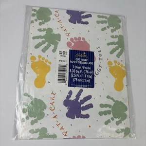 Gibson Gift Wrapping Paper 1 Sheet Hand Print Footprints Baby Newborn Birth VTG - Picture 1 of 4