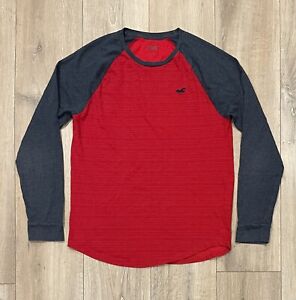 HOLLISTER Men’s Striped Long-Sleeve T-Shirt Small Red Blue Embroidered Logo