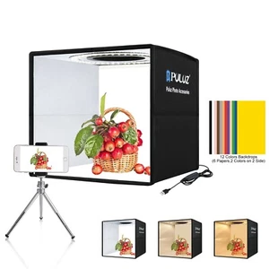 16" /10" PULUZ Portable LED Photo Light Box Tent Cube Studio Photography 40x40cm - Picture 1 of 17