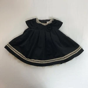 Abito da festa in velluto nero cimeli di Polly Flinders taglia 3-6 mos pizzo oro avorio - Foto 1 di 10