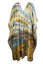 Gray Printed Boho Maxi Caftan Festive Beach Cover Up Resort Wear Kaftan L-2X