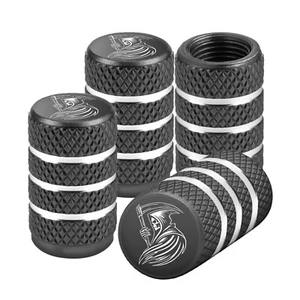 Reaper Tire Valve Stem Caps Universal Fit Car Truck SUV Aluminum 4pc Set Gray - Picture 1 of 6
