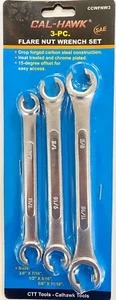 3 Piece SAE Flare Nut Wrenches Set Brake LinE 3/8 7/16 1/2 9/16 5/8 11/16 Inches - Picture 1 of 1