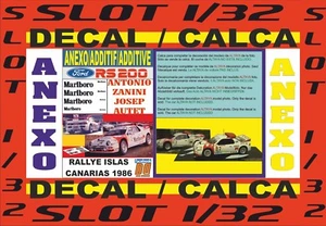ANEXO DECAL SLOT 1/32 FORD RS 200 ANTONIO ZANINI RALLYE ISLAS CANARIAS 1986 (02) - Imagen 1 de 1