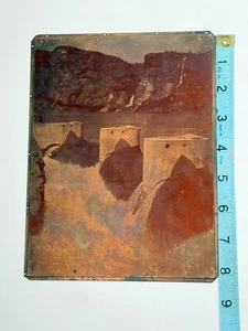 Antigua placa de impresión de cobre -- Vista temprana del embalse HETCH HETCHY VALLEY - Imagen 1 de 7