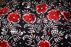 BATIK FLOWERS IN RED, BLACK AND WHITE- 100% COTTON FABRIC - Picture 1 of 4