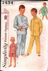 1434 Simplicity SEWING Pattern Boys Pajamas Shirt Pull on Pants Shorts Vintage - Picture 1 of 2