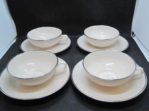 4 Franciscan China Encanto Platinum Band Ivory Short Cups and Saucers - Picture 1 of 6