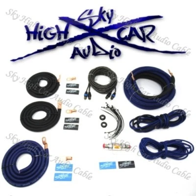 4 Ga AWG Amp Kit and 4 Gauge AWG Big 3 Upgrade Blue Black Sky High Car Audio