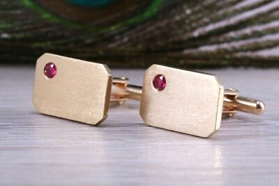 Gents Ruby set Solid Yellow Gold Heavy Gold Cufflinks - Image 1 of 4