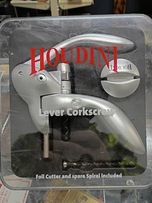 HOUDINI Lever Corkscrew Silver Wine  Opener with Foil Cutter & Spare Spiral  - Image 1 of 3