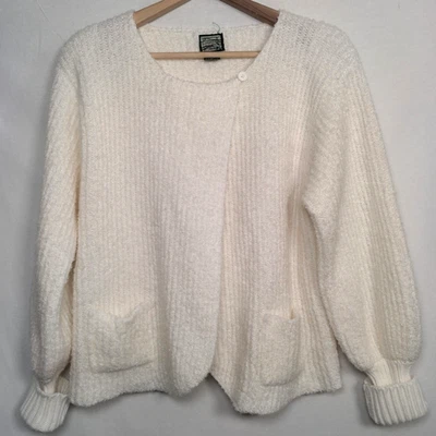 Кряквы точка свитер женщин маленький кремовый надежном передней пуговицы шеи ребристый вязаный - Изображение 1 из 4