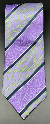 Corbata de diseñador Steve Harvey púrpura cachemira rayas motivo enredadera aspecto de seda audaz 60" Foto 1 de 4
