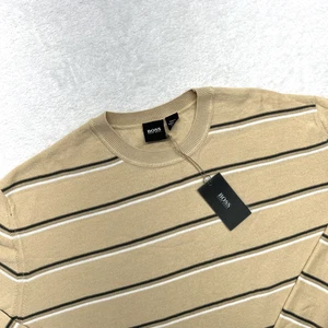 Hugo Boss Tan Green Stripe Long Sleeve Pullover Shirt Men’s L 100% Cotton NWT - Picture 1 of 13