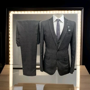 165 Onesix5ive Grey Check Slim Fit 3 Piece Suit Jacket 38L Waist 32 Leg 34 - Picture 1 of 20