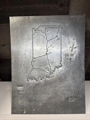 复古盲文金属两件印刷印版印第安纳地图 — 第 1/4 张图片