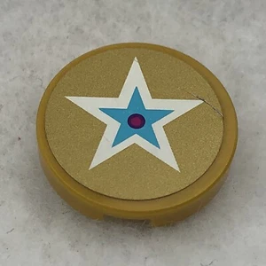 LEGO 14769pb083 Pearl Gold Tile, Round 2 x 2 W/ Bottom Stud Holder W/ Star (x1) - Picture 1 of 3