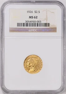 1926 INDIAN HEAD $2.5 QUARTER EAGLE GOLD NGC MS62 - Picture 1 of 3