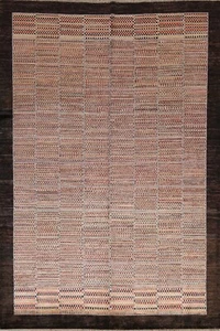 Checked Gabbeh Contemporary Oriental Area Rug Wool Hand-Knotted Foyer Carpet 5x8 - Picture 1 of 12