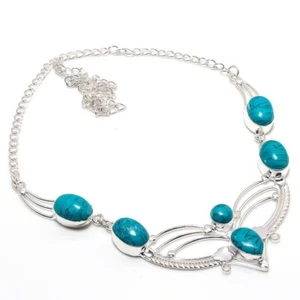 Turquoise Gemstone Handmade 925 Sterling Silver Jewelry Necklace Size 18" - Picture 1 of 1