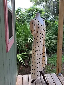 A New Day Dress Womens L Cream Black Polka Dots Ruched Bodice High Low Hem NWT - Picture 1 of 19