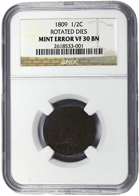 1809 NGC Mint Error VF 30 BN Classic Head Half Cent with Rotated Dies - Image 1 of 4