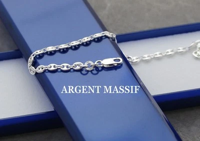 Bracelet maille grain de café en argent massif 925+boite taille 18cm pour femme  - Photo 1/3