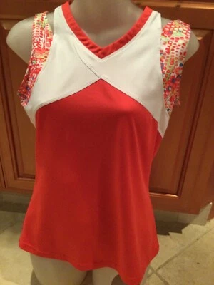 Blusa de tênis feminina Bolle sem mangas tamanho M branca laranja recortes nova sem etiquetas - Imagem 1 de 4