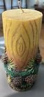 Pine Cone And  Holly Beautifully Carved Candle 7” Tall 4.5” At Widest Point
