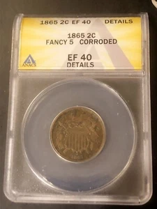 1865 Two-cent piece ANACS EF-40 detail fancy five 2c Civil War Coin - Picture 1 of 4