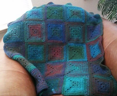 TURQUOISE RUST SQUARES AFGHAN BLANKET HANDMADE CROCHET HAND CROCHET - Image 1 of 4