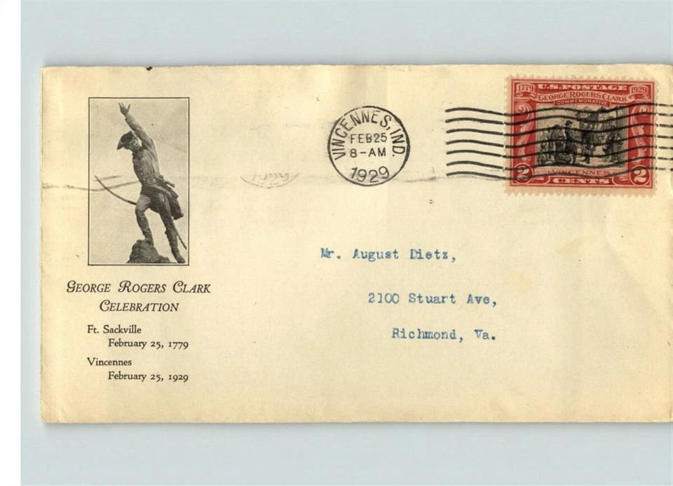 George Rogers Clark, 1929 First Day of Issue, # 651, SHOCKLEY FIRST CACHET,  - Image 1 of 1