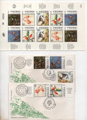 Venezuela: 1988; Scott 1416, Birds, sheet of 10 in 2 strip of 5 + 2 FDC, VZ2488 - Image 1 of 2